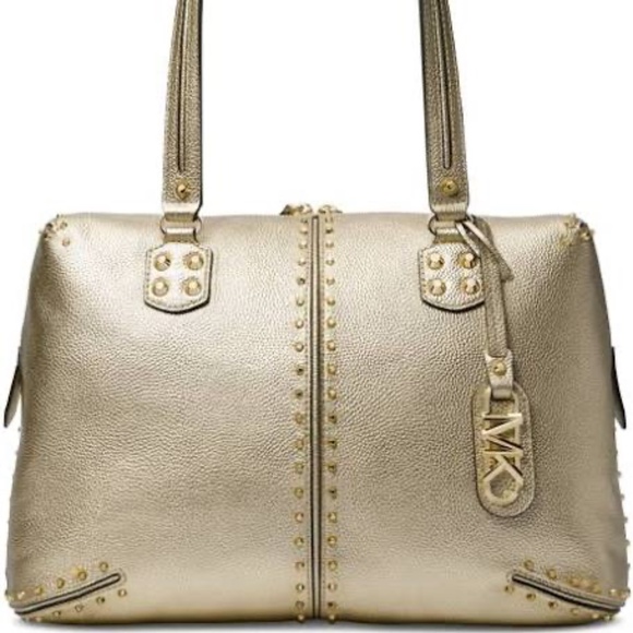 NEW* MICHAEL KORS Uptown Astor Shoulder Tote/Satchel Gold Studded Leathe~MEDIUM~ - Picture 1 of 14